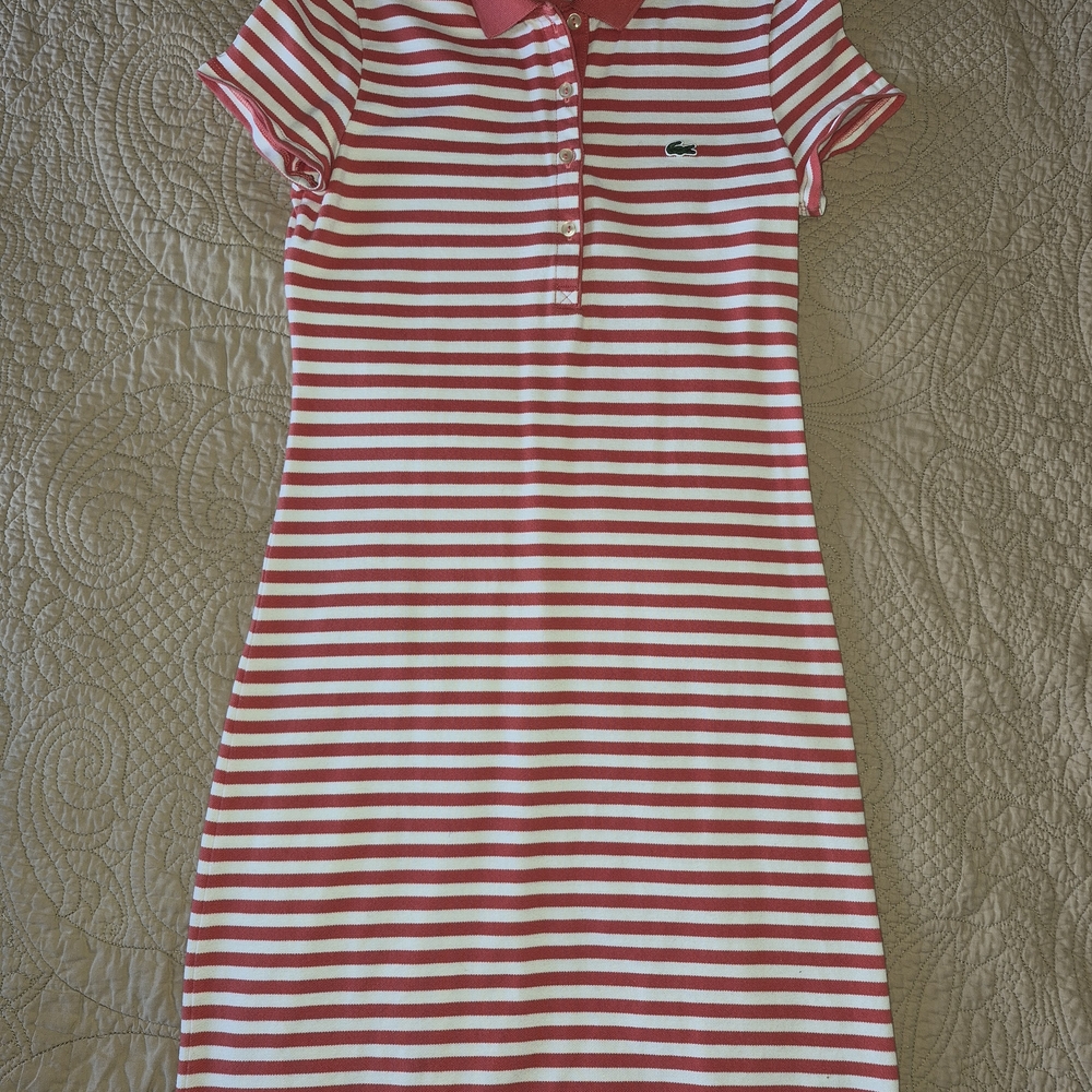 Lacoste Red and White Striped Polo Dress